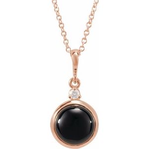 14K Rose 8 mm Natural Black Onyx & .03 CT Natural Diamond Cabochon 16-18" Necklace Ethereal Legacy Boutiques