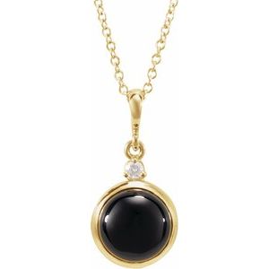 14K Yellow 6 mm Natural Black Onyx & .03 CT Natural Diamond Cabochon 16-18" Necklace Ethereal Legacy Boutiques