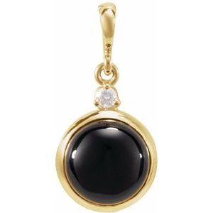 14K Yellow 6 mm Natural Black Onyx & .03 CT Natural Diamond Cabochon Pendant Ethereal Legacy Boutiques