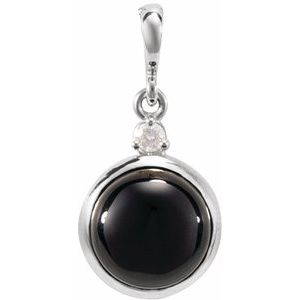 Platinum 8 mm Natural Black Onyx & .03 CT Natural Diamond Cabochon Pendant Ethereal Legacy Boutiques