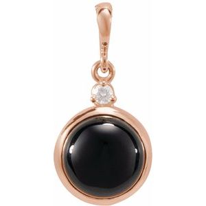 14K Rose 6 mm Natural Black Onyx & .03 CT Natural Diamond Cabochon Pendant Ethereal Legacy Boutiques