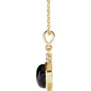 14K Yellow 8 mm Natural Black Onyx & .03 CT Natural Diamond Cabochon 16-18" Necklace Ethereal Legacy Boutiques