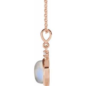 14K Rose 8 mm Natural Rainbow Moonstone & .03 CT Natural Diamond Cabochon 16-18" Necklace Ethereal Legacy Boutiques