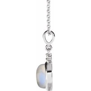 Platinum 8 mm Natural Rainbow Moonstone & .03 CT Natural Diamond Cabochon 16-18" Necklace Ethereal Legacy Boutiques