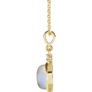 14K Yellow 8 mm Natural Rainbow Moonstone & .03 CT Natural Diamond Cabochon 16-18" Necklace Ethereal Legacy Boutiques