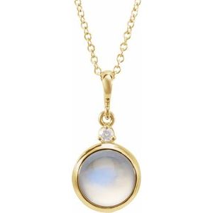 14K Yellow 8 mm Natural Rainbow Moonstone & .03 CT Natural Diamond Cabochon 16-18" Necklace Ethereal Legacy Boutiques