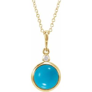 14K Yellow 6 mm Natural Turquoise & .03 CT Natural Diamond Cabochon 16-18" Necklace Ethereal Legacy Boutiques