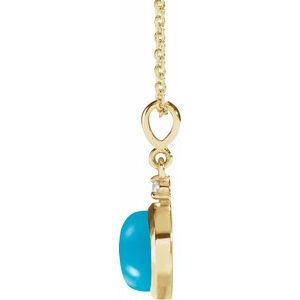 14K Yellow 6 mm Natural Turquoise & .03 CT Natural Diamond Cabochon 16-18" Necklace Ethereal Legacy Boutiques