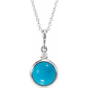 14K White 6 mm Natural Turquoise & .03 CT Natural Diamond Cabochon 16-18" Necklace Ethereal Legacy Boutiques