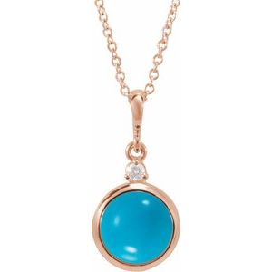 14K Rose 6 mm Natural Turquoise & .03 CT Natural Diamond Cabochon 16-18" Necklace Ethereal Legacy Boutiques