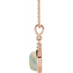 14K Rose 6 mm Natural White Opal & .03 CT Natural Diamond Cabochon 16-18" Necklace Ethereal Legacy Boutiques