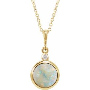 14K Yellow 8 mm Natural White Opal & .03 CT Natural Diamond Cabochon 16-18" Necklace Ethereal Legacy Boutiques