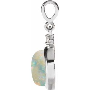 14K White 6 mm Natural White Opal & .03 CT Natural Diamond Pendant Ethereal Legacy Boutiques