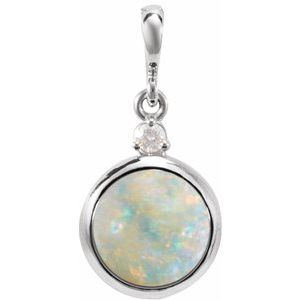 Platinum 8 mm Natural White Opal & .03 CT Natural Diamond Pendant Ethereal Legacy Boutiques