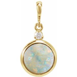 14K Yellow 6 mm Natural White Opal & .03 CT Natural Diamond Pendant Ethereal Legacy Boutiques