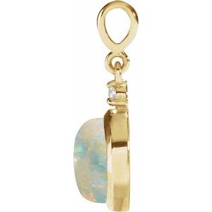 14K Yellow 6 mm Natural White Opal & .03 CT Natural Diamond Pendant Ethereal Legacy Boutiques