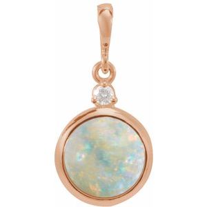 14K Rose 8 mm Natural White Opal & .03 CT Natural Diamond Pendant Ethereal Legacy Boutiques