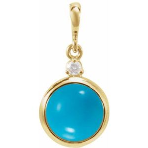 14K Yellow 6 mm Natural Turquoise & .03 CT Natural Diamond Pendant Ethereal Legacy Boutiques