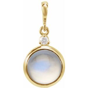 14K Yellow 6 mm Natural Rainbow Moonstone & .03 CT Natural Diamond Pendant Ethereal Legacy Boutiques