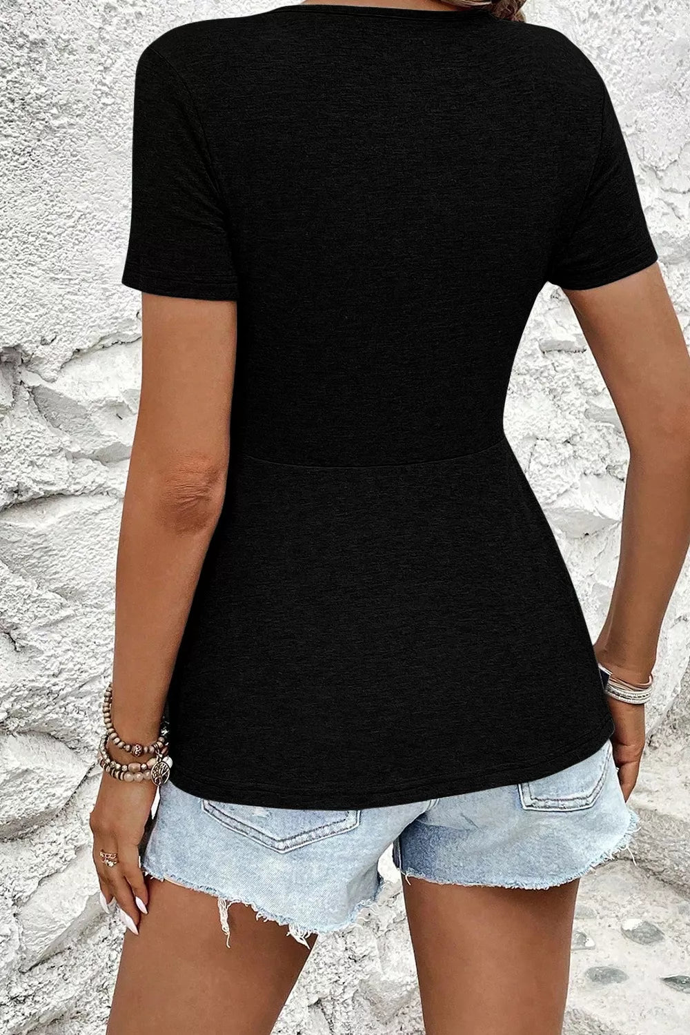 Twist Front V-Neck Short Sleeve Casual Blouse New Era Fashion LLc