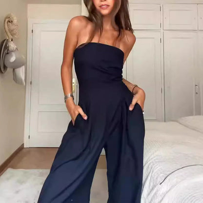 Loose Tube-top Jumpsuit Ins Fashion Backless Wide Leg Long Pants Overalls Women's Clothing Grayceful LLC