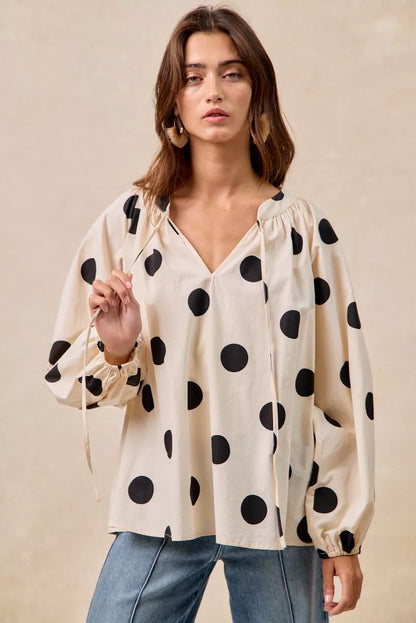 BiBi Polka Dot Exaggerated Balloon Sleeves Blouse FitiqueFit
