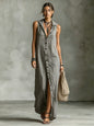 Women's Sleeveless Deep V-Neck Hooded Loose Maxi Dress – 6 Colors XS–3XL FitiqueFit