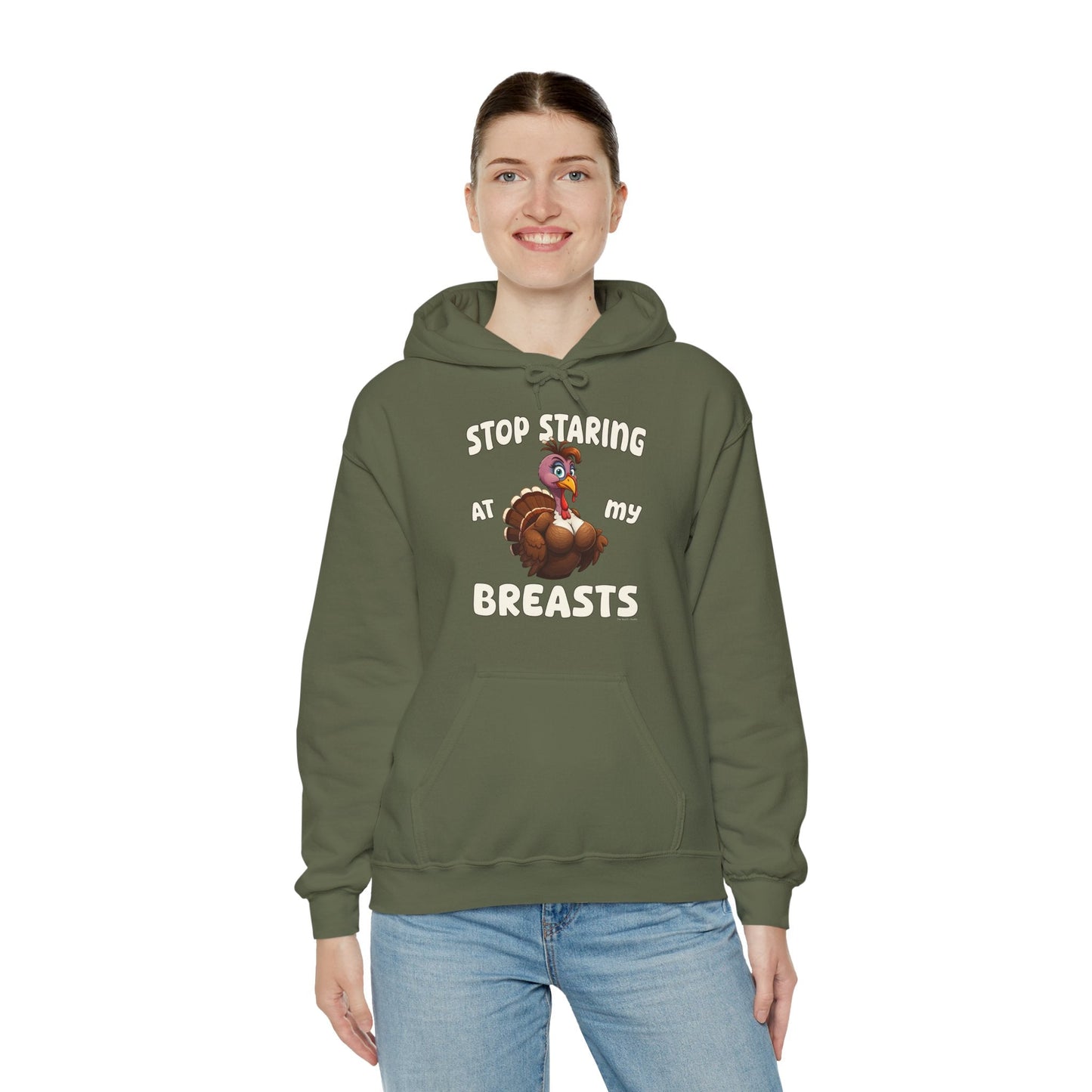 Stop Staring At My Breasts Hooded Sweatshirt The Devil's Pickle