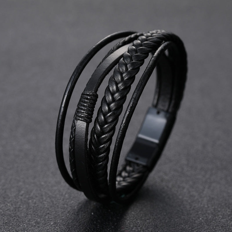 [Stylish Leather Bracelet] Stylish Durable 1pc Men's Hand-Woven Multi-Layer Leather Bracelet | with Buckle Closure, Versatile Accessory for Casual or Formal Wear NovaCart