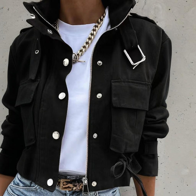 Women’s stand collar drawstring hem jacket FitiqueFit