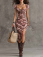 Women's Vintage Puff-Sleeve High-Waist Split Maxi Dress FitiqueFit