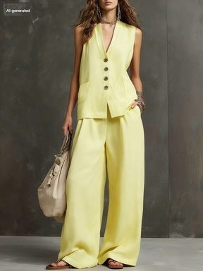 Women's Sleeveless Vest & Wide-Leg Pants Two-Piece Set – 10 Colors XS–3XL FitiqueFit