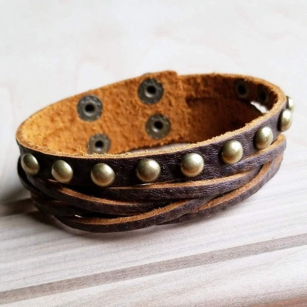 Multi-Strand Leather Cuff with Antique Gold Studs Shop Style & More | Fresh Looks, Everyday Deals & Free Shipping