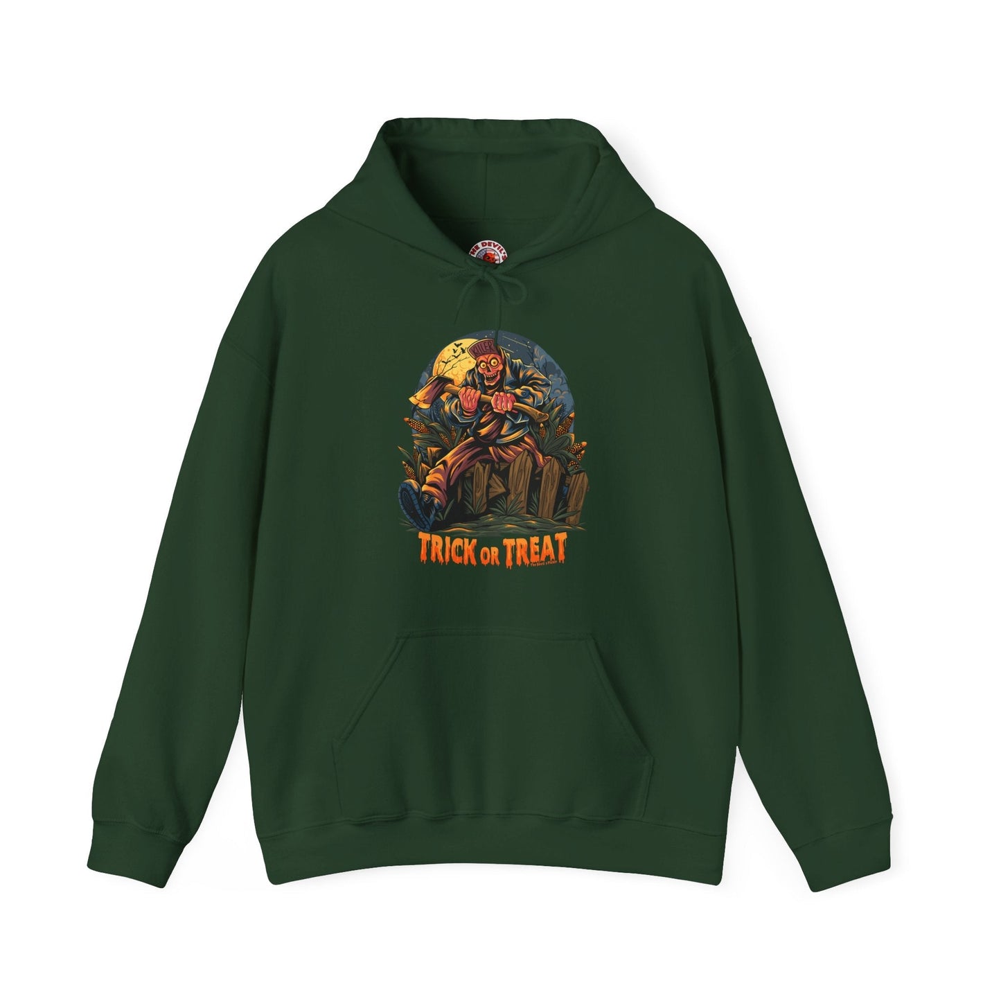 Axe Wielding Zombie Trick or Treat Hooded Sweatshirt The Devil's Pickle