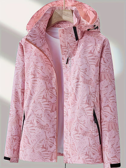 Women'S Outdoor Windbreaker Jacket | Casual Stand Collar, Non-Stretch Fabric, Random Print, Long Sleeve, Zipper Closure, Detachable Hood NovaCart