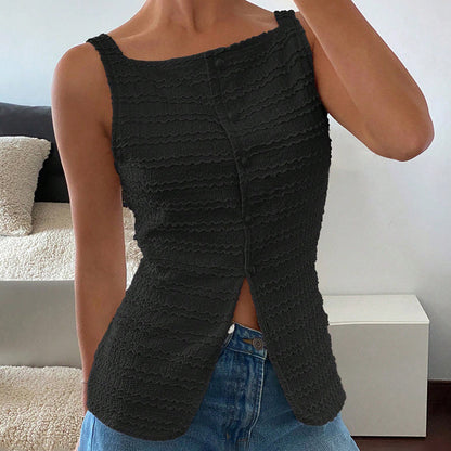 Trendy Square Neck Button Up Vest Top Y2k Going Out Tank Tops FitiqueFit