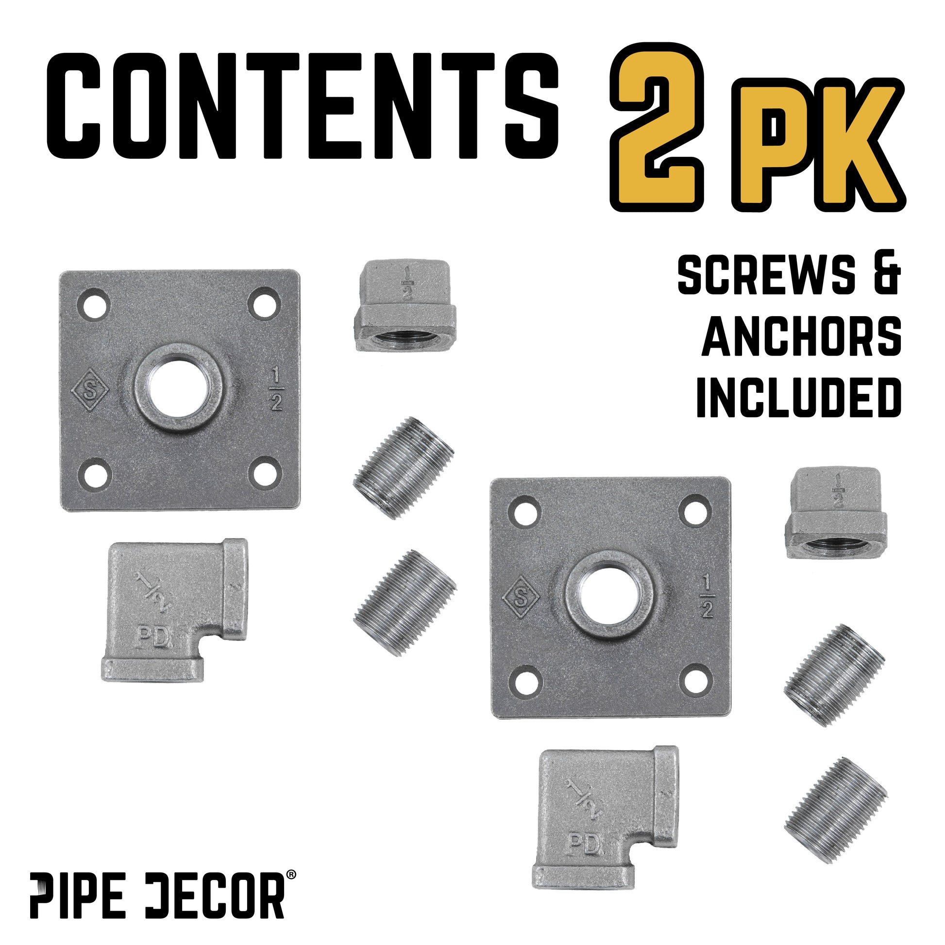 90 Degree Square Elbow Wall Hook Kit (2 Pack) PIPE DECOR