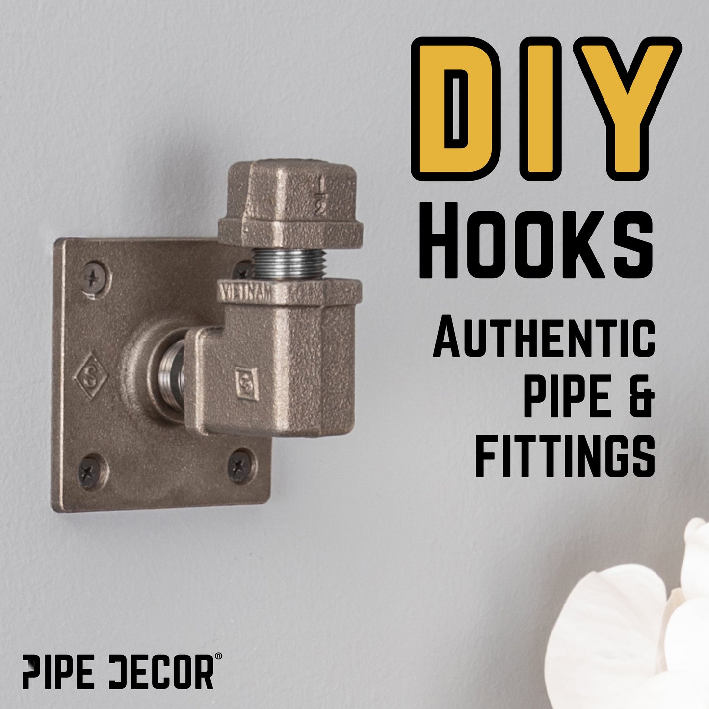 90 Degree Square Elbow Wall Hook Kit (3 Pack) PIPE DECOR