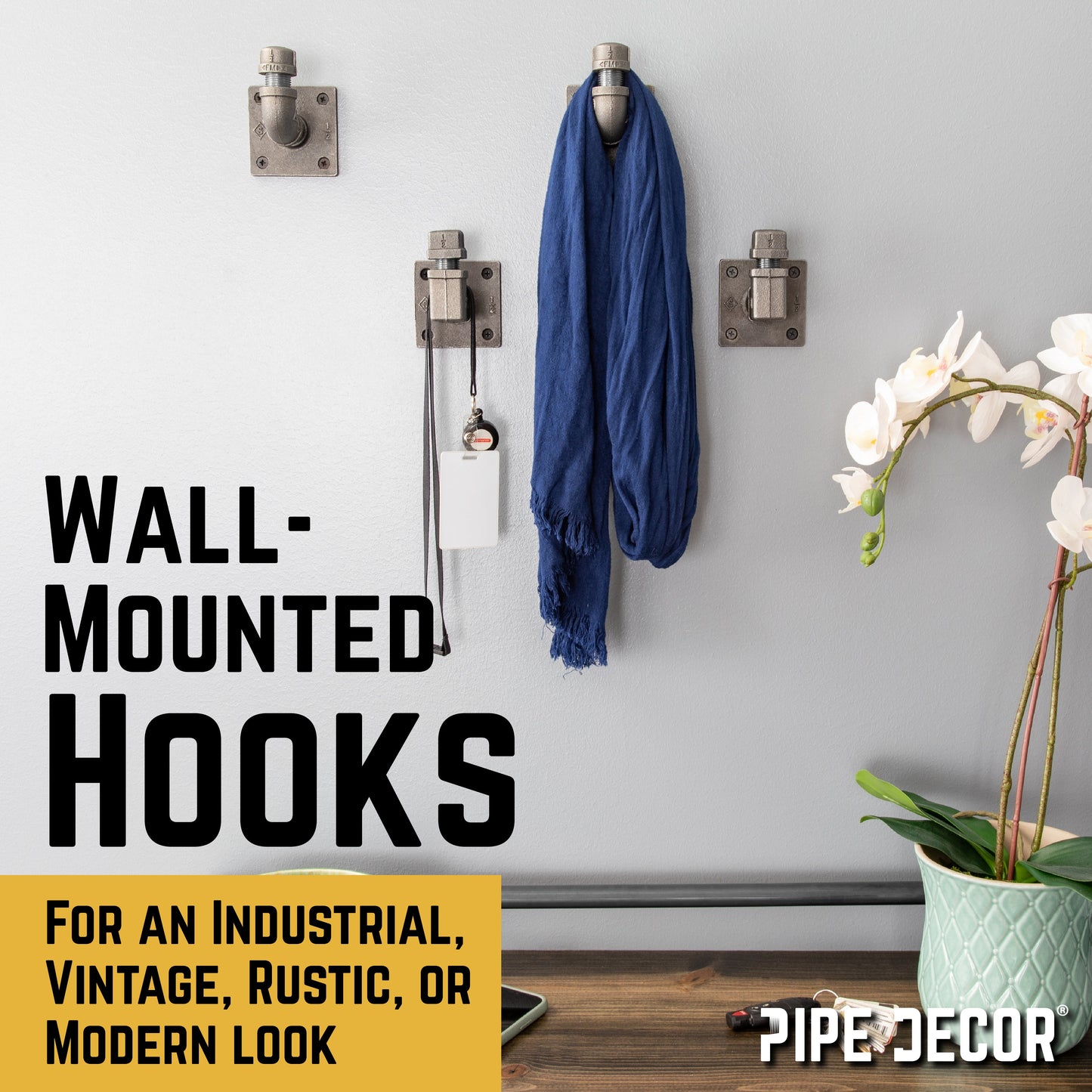 90 Degree Square Elbow Wall Hook Kit (3 Pack) PIPE DECOR