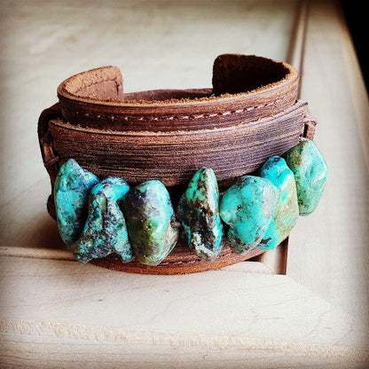Leather Cuff with Large Natural Turquoise Chunks Shop Style & More | Fresh Looks, Everyday Deals & Free Shipping