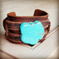 Blue Turquoise Slab on Dusty Leather Cuff Shop Style & More | Fresh Looks, Everyday Deals & Free Shipping