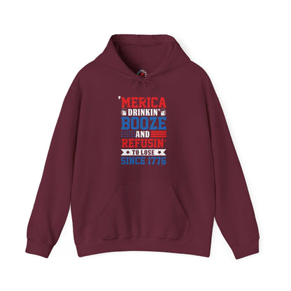 Merica Drinkin Booze And Refusin To Lose Hooded Sweatshirt The Devil's Pickle