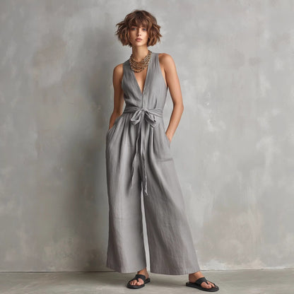 Women's Elegant V-Neck Sleeveless Commuter Jumpsuit FitiqueFit