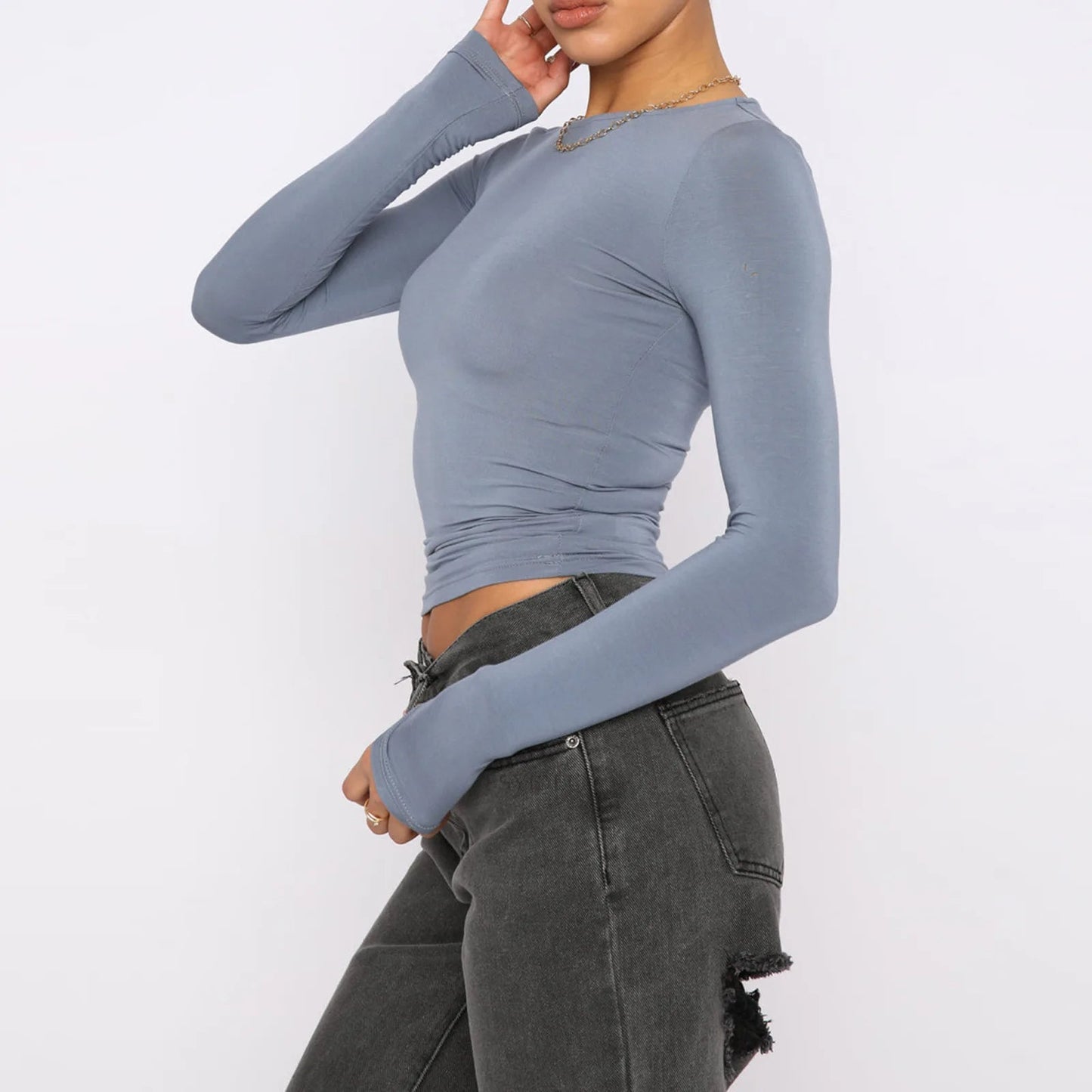 Slim Fit Long Sleeve Shirt | Women's Casual Crop Tops FitiqueFit