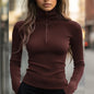 Solid Ribbed Half-Zip Turtleneck Knit Top FitiqueFit