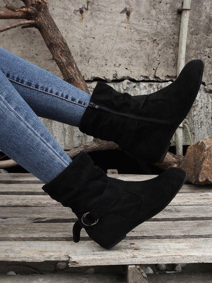 1.18inch Inner Height Increase Women's Short Boots with Flat Sole, Buckle Closure, Comfortable, Warm, and Lightweight, Women Shoes NovaCart