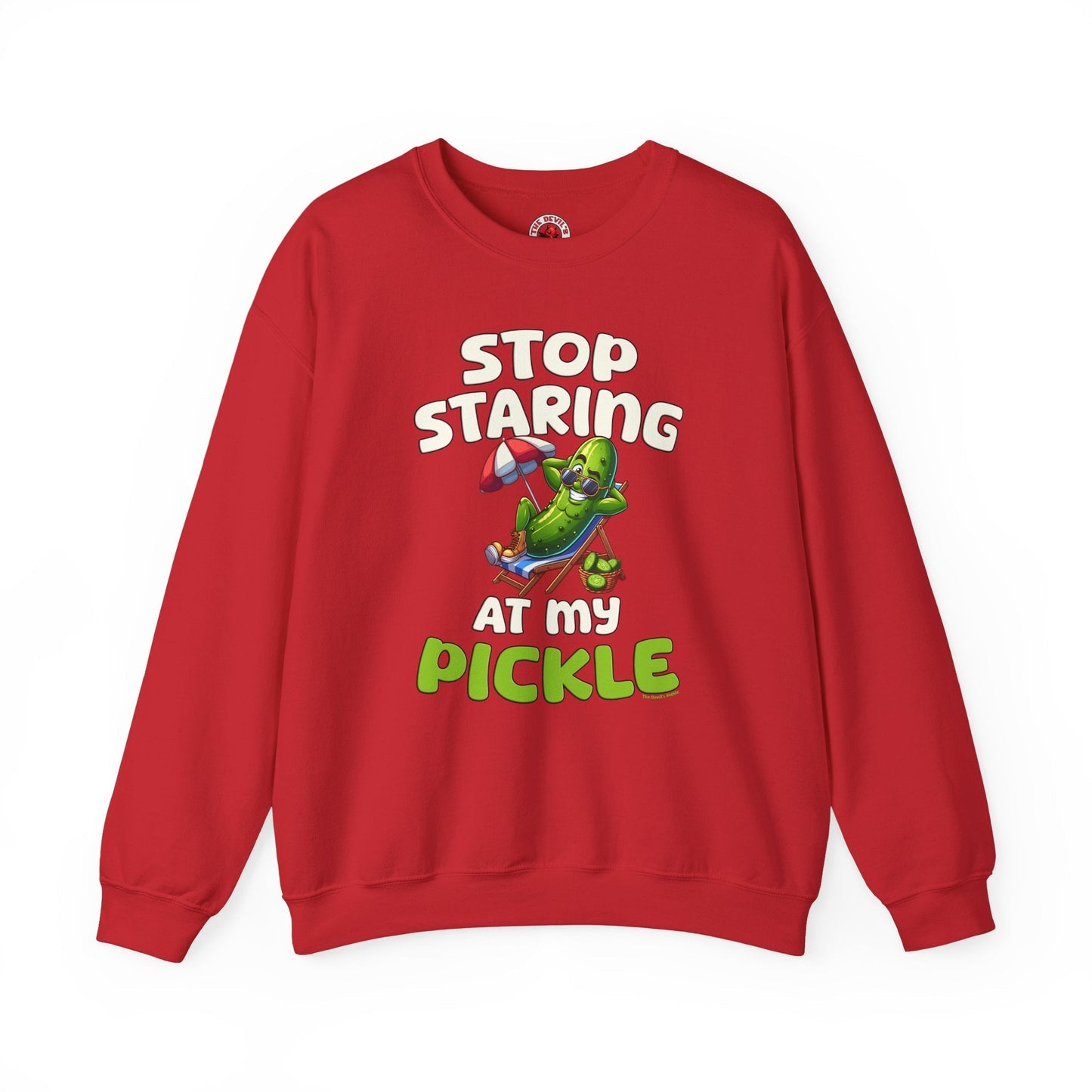 Stop Staring At My Pickle Crewneck Sweatshirt The Devil's Pickle