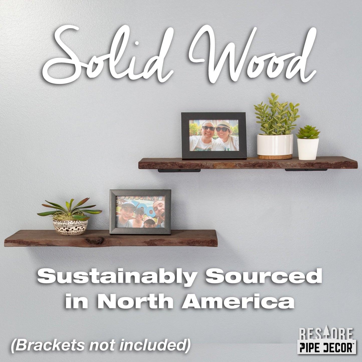 RESTORE Trail Brown 24 in. Live Edge Wood Shelf (Wood Only) PIPE DECOR