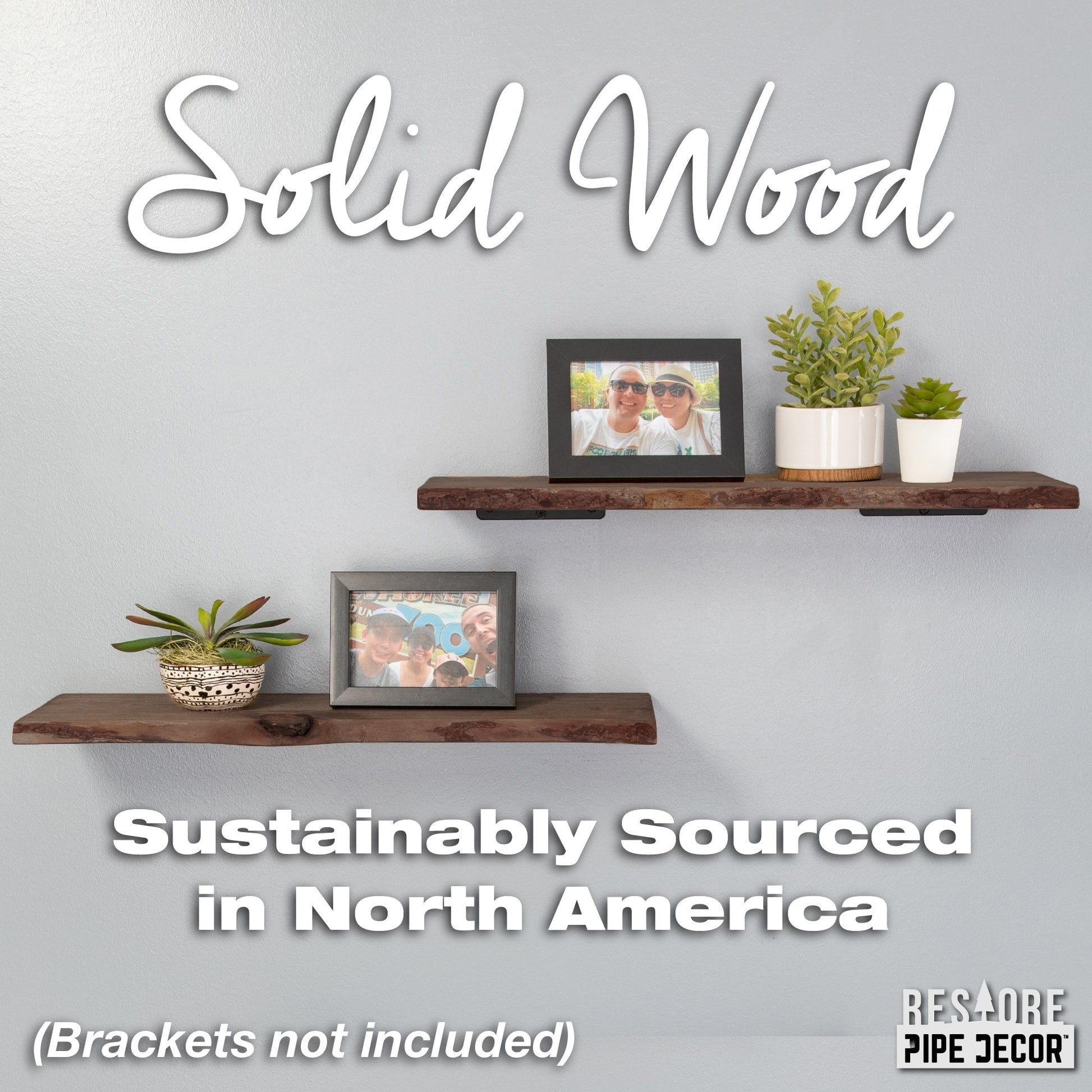 RESTORE Trail Brown 24 in. Live Edge Wood Shelf (Wood Only) PIPE DECOR