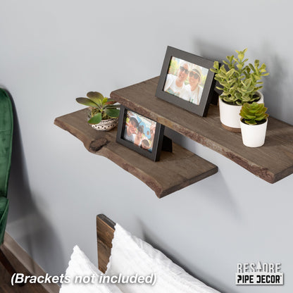 RESTORE Trail Brown 24 in. Live Edge Wood Shelf (Wood Only) PIPE DECOR